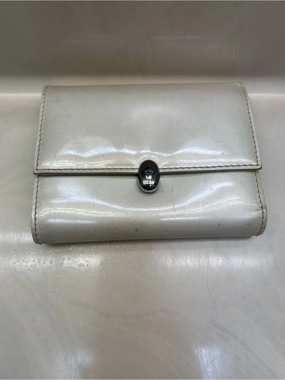 Christian Dior Pearl/Cream Patent Leather Trifold Wallet